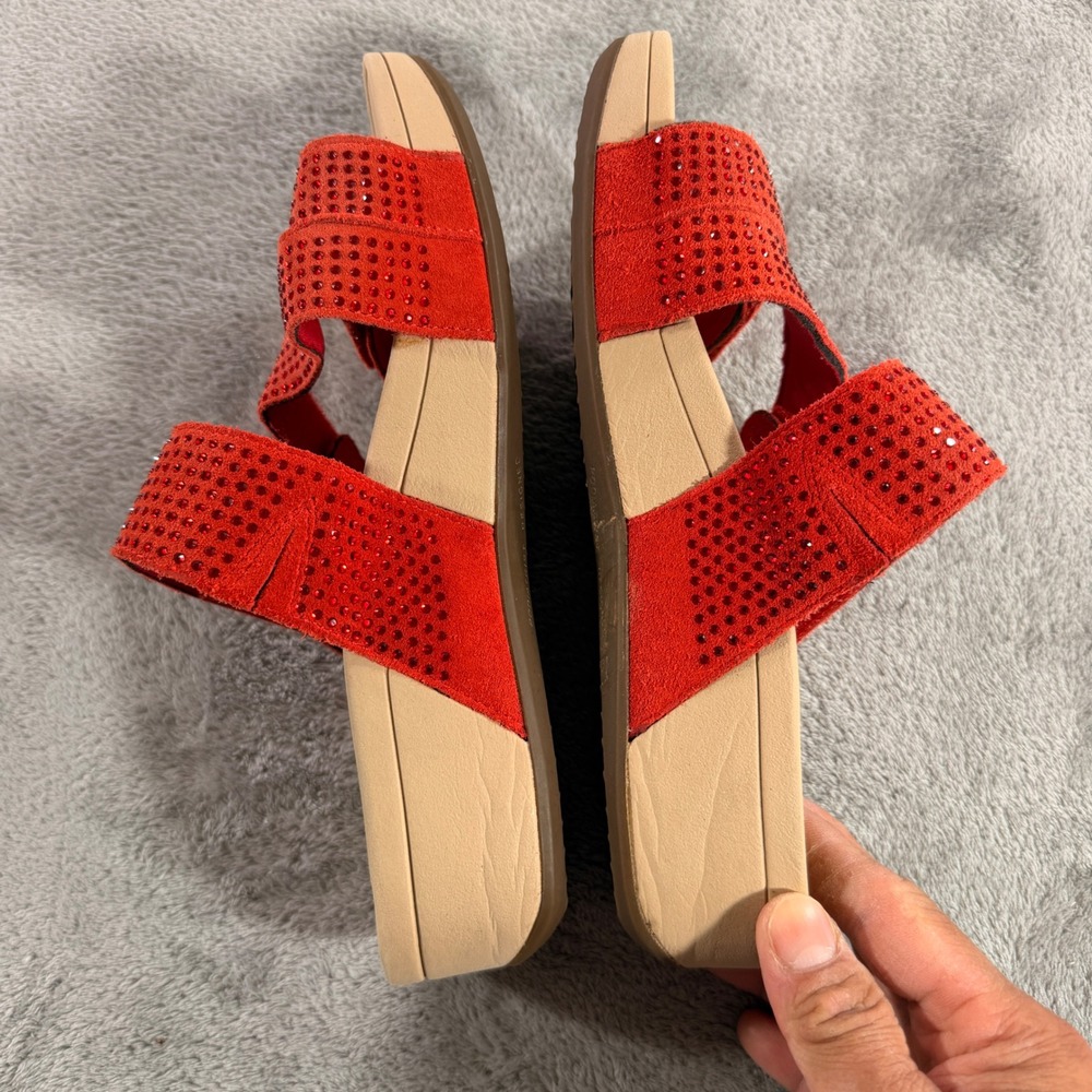 Vionic Alexis Sandals Womens 9 Red Rhinestone Suede Orthotic Platform Slides - Picture 6 of 11